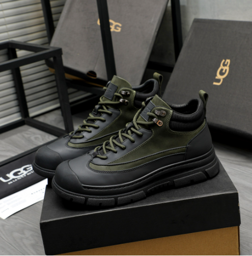 UGG Men's Leather Lace-Up Boot — Black/Olive
