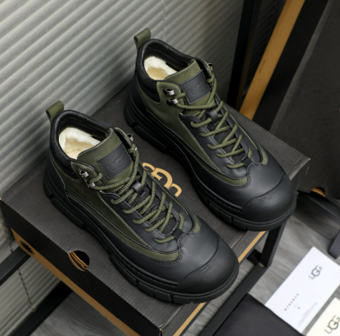 UGG Men's Leather Lace-Up Boot — Black/Olive
